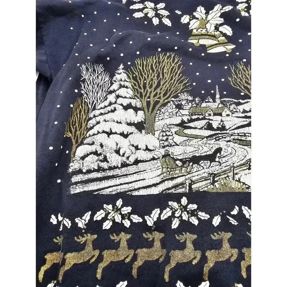 Vtg Turtle Bay Women's Navy Christmas Snow Holiday Crewneck Sweater - Picture 7 of 12